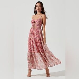 Brandy Floral Cinched Front Cutout Maxi Dress